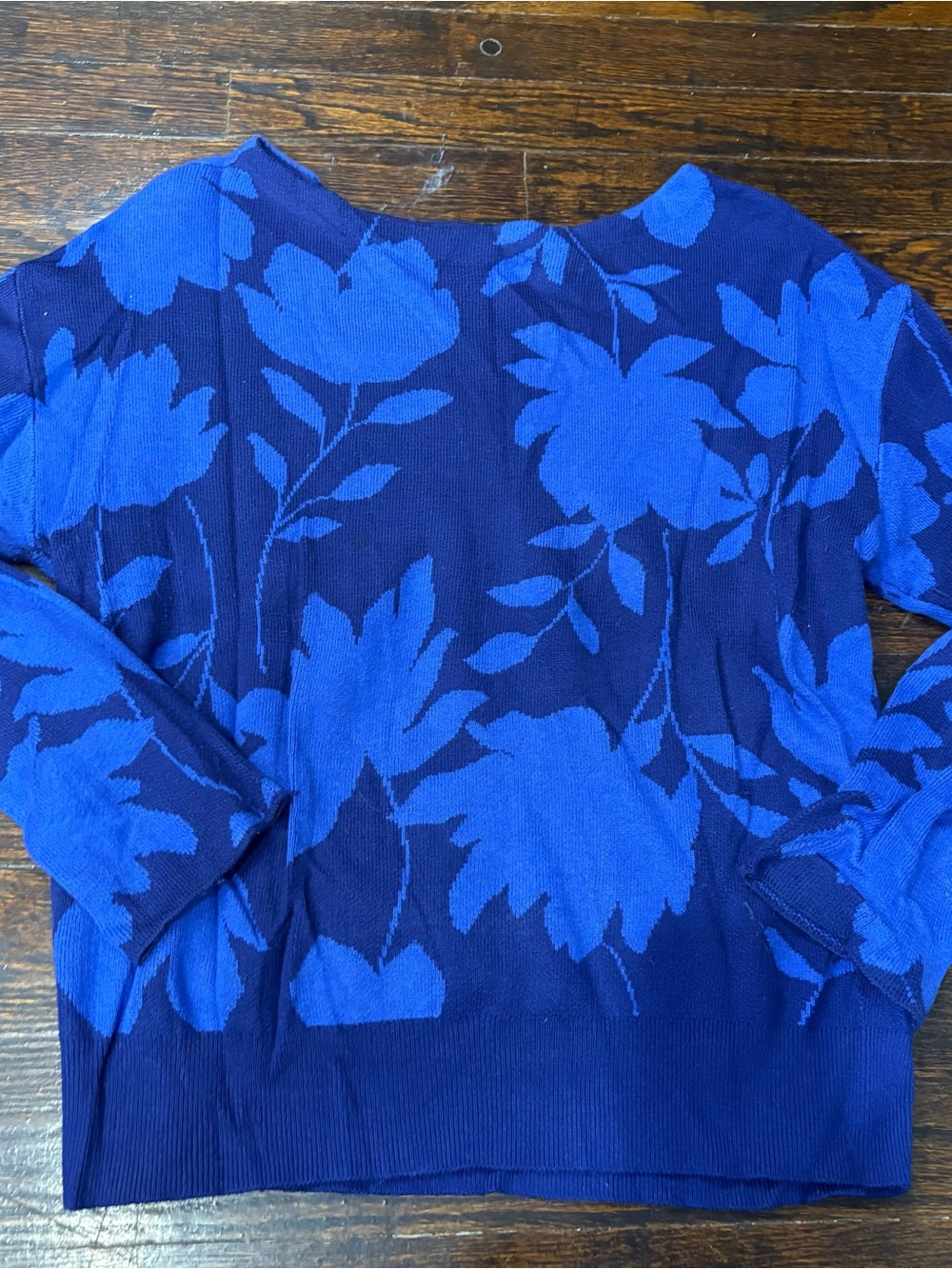 Ann Taylor Royal Blue Floral Knit Sweater